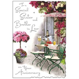 Sister and Brother-in-Law Anniversary Card - Special Finishes and Illustrated Insert Leaf - Artistic Romantic Design - Alfresco Champagne - Made in the UK
