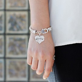 Inspired Silver - Polar-Bears - Silver Braided Bracelet for Women - Pave Heart Charm Bracelet Jewelry Gift with Cubic Zirconia - Women's Charm Bracelet with Lobster Claw Clasp