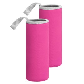 uxcell 2pcs Neoprene Water Bottle Sleeve, 18.5 oz Insulated Water Glass Bottles Carrier Bag Collapsible Drink Bottle Sleeve Cover Holder with Handle, Rose Red