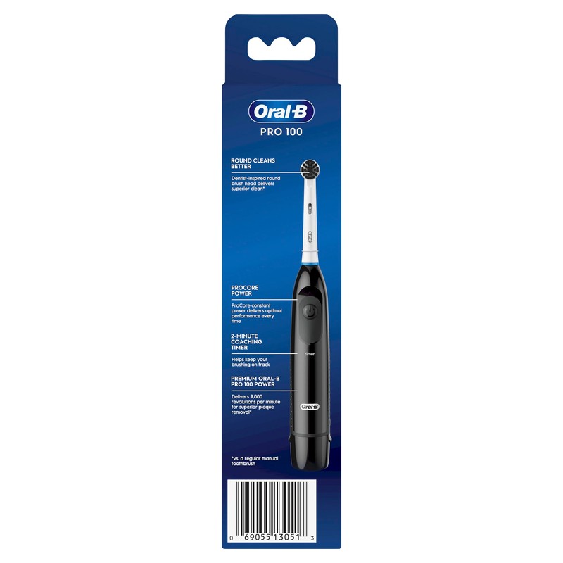Oral-B Pro 100 Charcoal, Battery Powered Electric Toothbrush, Black