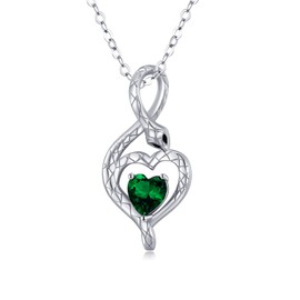 LTSTAND Snake Necklace for Women 925 Sterling Silver May Birthstone Heart Created Emerald Snake Pendant Necklace Animal Snake Jewelry Gifts for Her Wife Friends Mom Daughter