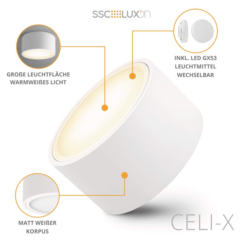 SSC-LUXon CELI-X LED Ceiling Surface-Mounted Spotlight Dimmable Flat LED GX53