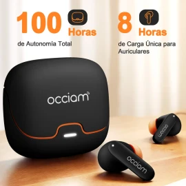 Audífonos inalámbricos bluetooth Occiam S36 In Ears, Color Negro - 100 horas de reproducción total, drivers de 13mm para sonido HIFI, 45ms de latencia baja, doble micrófono ENC, carga rápida 10min