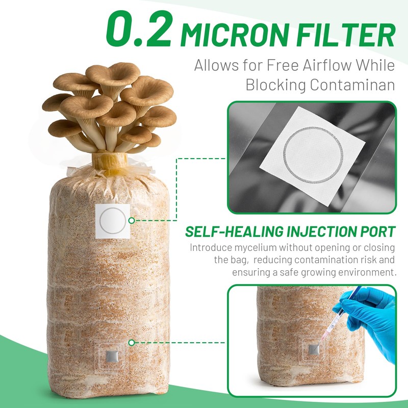 GREANER Mushroom Grow Bags 6 Mil, 8"x5"x20" Thick Autoclave Spawn