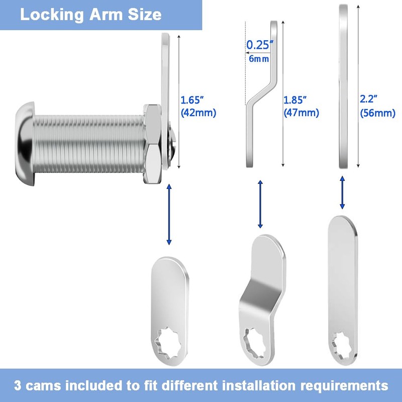 Cabinet Locks with Keys, 1-1/2" Long Cam Lock Keyed Alike,
