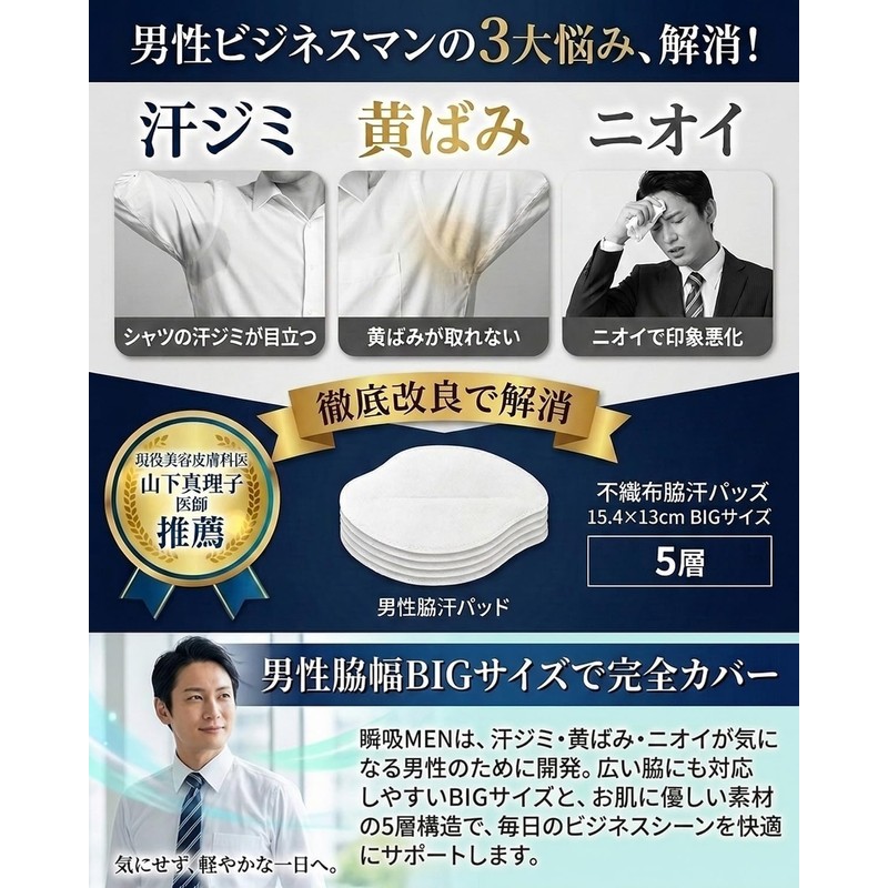 Men's Underarm Sweat Pads, Published in Magazine, Recommended by Dermatologists,