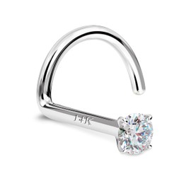 GEMQUEEN 14K Gold Nose Rings Studs : Solid Gold 18G 20G 22G Screw Nose Rings Simulated Diamond CZ Nose Studs Hypoallergenic Nose Piercings for Women Men 1.5mm 20G White Gold