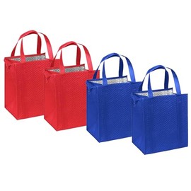 Mediz Large Insulated Shopping Bag, 4 Pack - Strong Reusable Insulated Grocery Bag (Red and Royal)