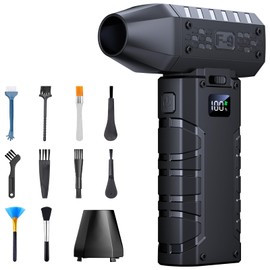 Compressed Air Duster - 100 - Gear Adjustable 130,000 RPM Rechargeable Cordless Electric Air Duster with Display Screen, Mini Dust Blower for Computer, Keyboard, Home, Car Cleaning (Black)