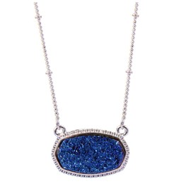 YUJIAXU Framed Etched Oval Multi Faux Druzy Glitter Statement Short Necklace (Blue Color)