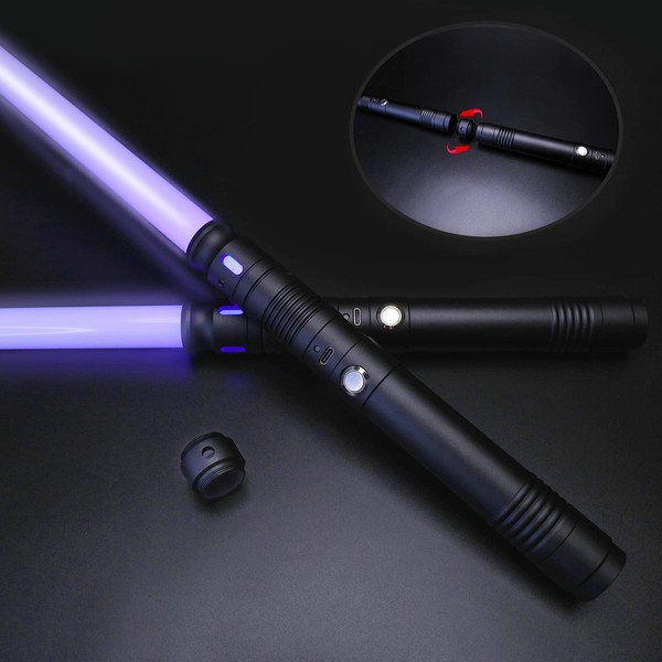 Lukidy 2Pack Lightsaber Metal Hilt 12 Colors,Toys for Boys Girls Age 3 4 5 6 7 8 9 10 Year Old,Battery Rechargable 2-in-1 Double-Bladed FX Dueling Light Saber,Gifts for Boyfriend Girlfriend(Black)