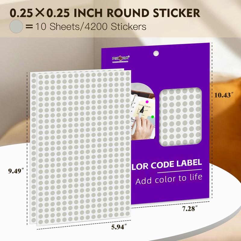 PARLAIM 1/4 Inch Round Color-Code Dot Stickers,4200 Pcs Adhesive Color