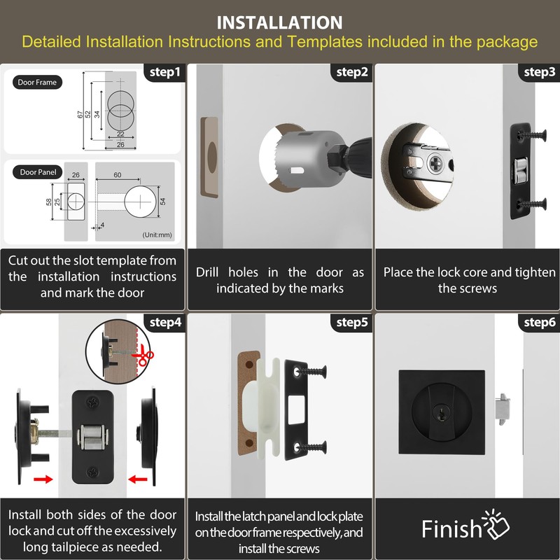 Malimali Pocket Door Lock with Key, Matte Black Pocket Door