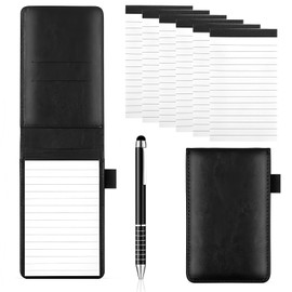 8Pcs Mini Pocket notepad A7 Holder Set, PU Leather Small Pocket Notebook with 50 Lined Sheets Small Notebooks Pocket Size Included 1 Metal Pen 6Pcs Notepad Memo Book for Office School Taking Notes