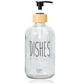 Soap Dispenser for Kitchen Sink, VICUKIE Hand Soap Dispenser, Soap Dispenser Bathroom Kitchen, Glass Soap Dispenser with Bamboo Pump, Kitchen Sink Soap Dispenser,Dish Soap Dispenser (1 D Clear)