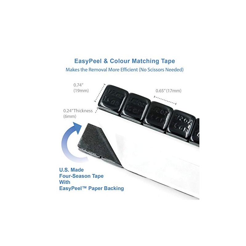 CKAuto 1/2oz, 0.5oz, Black, Adhesive Stick on Wheel Weights, 63oz/Box,