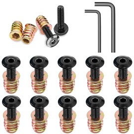 Pack of 10 Threaded Insert Wood, Black Screws, Flat Head Screws and Screw Nut, M8 x 25 and M8 x 25 mm, Screw-In Thread Nuts for Wooden Furniture, with Allen Key