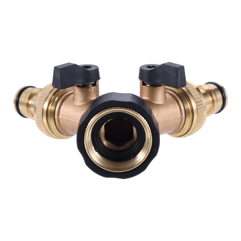 Hicello 2-Way Garden Hose Brass Splitter with Two 3/4 Inch