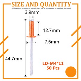 Hilitchi Dome Head Red Copper Blind Rivets Self-Plugging Open End Dome Head Decorating Fastener Nails Pop Rivets Core (M4x11-50PCS)