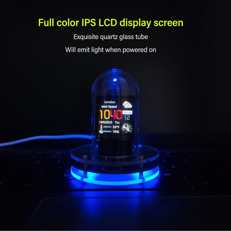 Nixie Tube Clock, 1.54 Inch IPS LCD Screen Weather Display