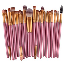 20 brochas de maquillaje para sombra de ojos, delineador de ojos, base, colorete, labios, polvos, crema líquida (rosaoro)                             