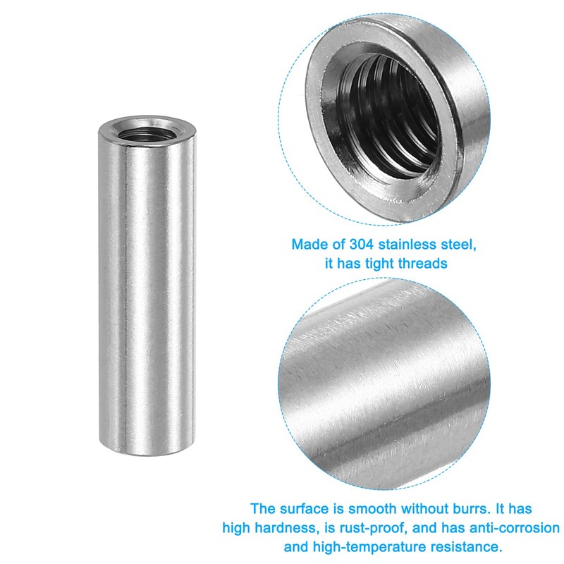 sourcing map M8x1.25mm Round Coupling Nuts, 10 Pcs 304 Stainless