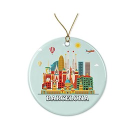 Barcelona Ornament - Illustrated Landmarks - Christmas Tree Ornament - Decoration Gift Present Festive - Bauble Holiday