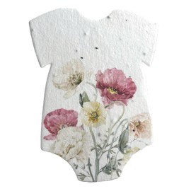 Of The Earth Handmade Paper - Infant Bodysuit Shaped Seed Paper - Baby Shower Favors - Printed Designs - 3" x 2" - Set of 24 (Pink & White Floral)