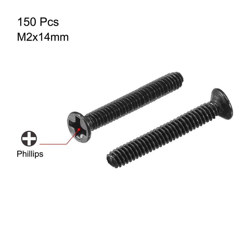 sourcing map Pack of 150 Phillips Flat Head Screws M2