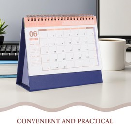 SHINEOFI Desk Calendar 2025-2026 Small Desktop Standing Flip Calendar for Home School Office Monthly Planner Dark Blue 19x16.5cm