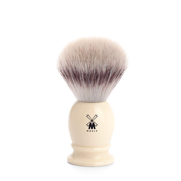 MÜHLE Classic Small Faux Ivory Silvertip Fiber Shaving Brush - Synthetic Luxury Shave Brush for Men, Rich Lather