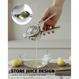 WZKALY 2-in-1 Lemon Squeezer, Lemon & Citrus Juicer Squeezer Stainless Steel, Orange Lime Squeezer Manual Press for Max Extraction, Hand Hold Heavy Duty Large Bowl for Kitchen (Sliver)