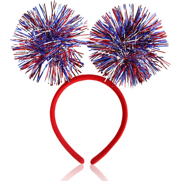 4th of July Head Boppers Independence Day Headband Patriotic Themed Party Hair Hoop Sphere Tassels Headwear Hair Band Glitter Hair Decorations White Blue Red Hair Supplies Hair Accessories 1PCS