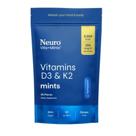 Neuro Mints Vitamin D3 + K2 – Extra Strength 5,000 IU D3 with 200mcg K2 | Supports Bone Health, Immune System & Mood | Peppermint Energy Mints | Sugar-Free, Aspartame-Free, Gluten-Free