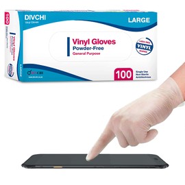 DIVCHI Disposable Gloves Latex-Free Clear Vinyl Gloves [100-Count] Powder-Free All-Purpose Gloves, Dispenser Box Gloves 100 Pieces - Large Gloves (Pack of 100)