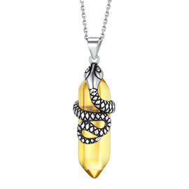 Bestyle Silver Snake Necklaces for Women Sterling Silver Hexagonal Crystal Necklace Created Citrine Topaz November Birthstone Pendant Mother's Day Jewelry Gifts for Women Mom/Wife/Sister