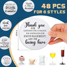 Tioncy 48 Pcs Thank You Appreciation Coasters Set, Ceramic Absorbent Drinks Coasters with Cork, Water Absorbent Cute Cup Mat Gifts for Teacher Employe(Elegant Style)