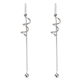 Ms.Swan 925 Sterling Silver Super Long Spiral Pendant Women's Hanging Earrings, Thin Long Bridal Earrings for Women, Women, Girls, Large