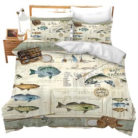 Jerkboo Fishing Bedding Set - Duvet Cover Twin Full Queen King Size Comforter Cover for Kids Adults Men Women - Theme Quilt Cover Decorative Soft Set With 2 Pillowcases