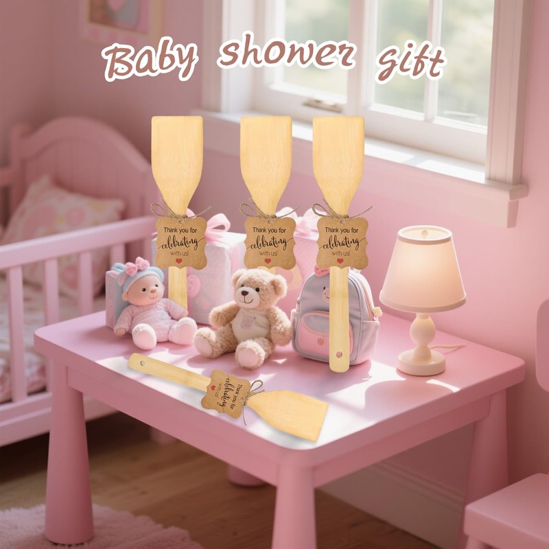 LECEHIVO 60 Sets Bamboo Spatula with Thank You Cards and