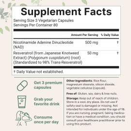 Micro Ingredients NAD+ 500mg with Resveratrol Supplement, 240 Veggie Capsules |