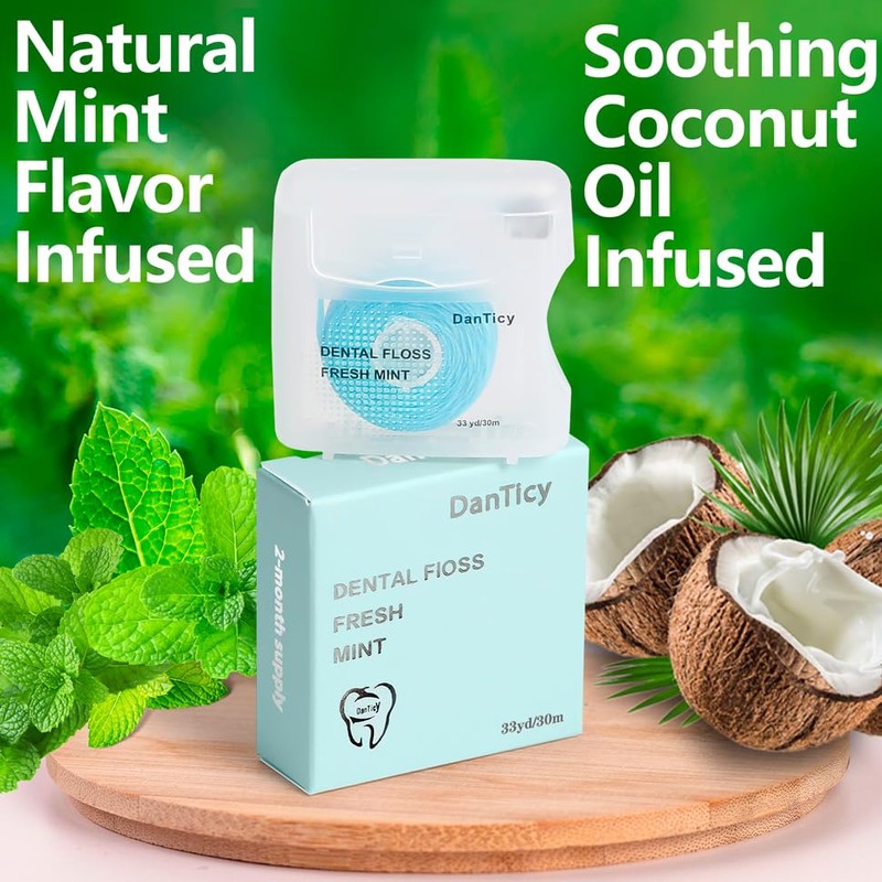Coconut-Oil Infused Woven Dental Floss,Deep Clean Natural Vegetable Waxed Floss,Extra