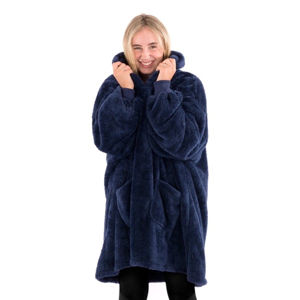 Snug Rug Navy Blue Hoodie Blanket with Sleeves Pullover Blanket Hoodie Oversized Sweatshirt Cuddly Blanket with Sleeves Hood Fleece for Men and Women One Size