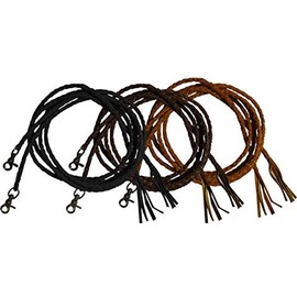 Showman 6.5 ' Long Leather Braided Split Reins with Scissor Snap Ends. Color Chocie (Light Oil)