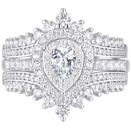 Newshe Jewellery Wedding Ring Sets AAAAA Cz Ring Enhancer for Engagement Rings 925 Sterling Silver Bridal Band for Women Size 5-10 (5.5)