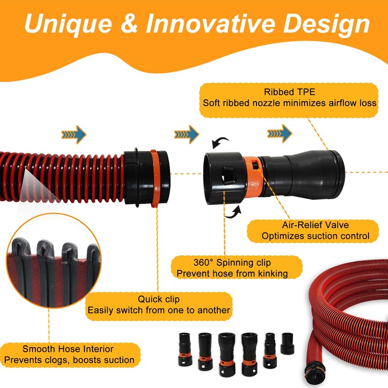 16FT Shop Vac Hose, Dust Collection Hose Kit for Home&Shop