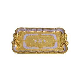 Florentine Wood Serving Tray Vintage Platter with Cute Bow, Gold Home Decor, Coquette Room Decor, Jewelry Tray, Vintage Decor, Made in Italy (Lilac)