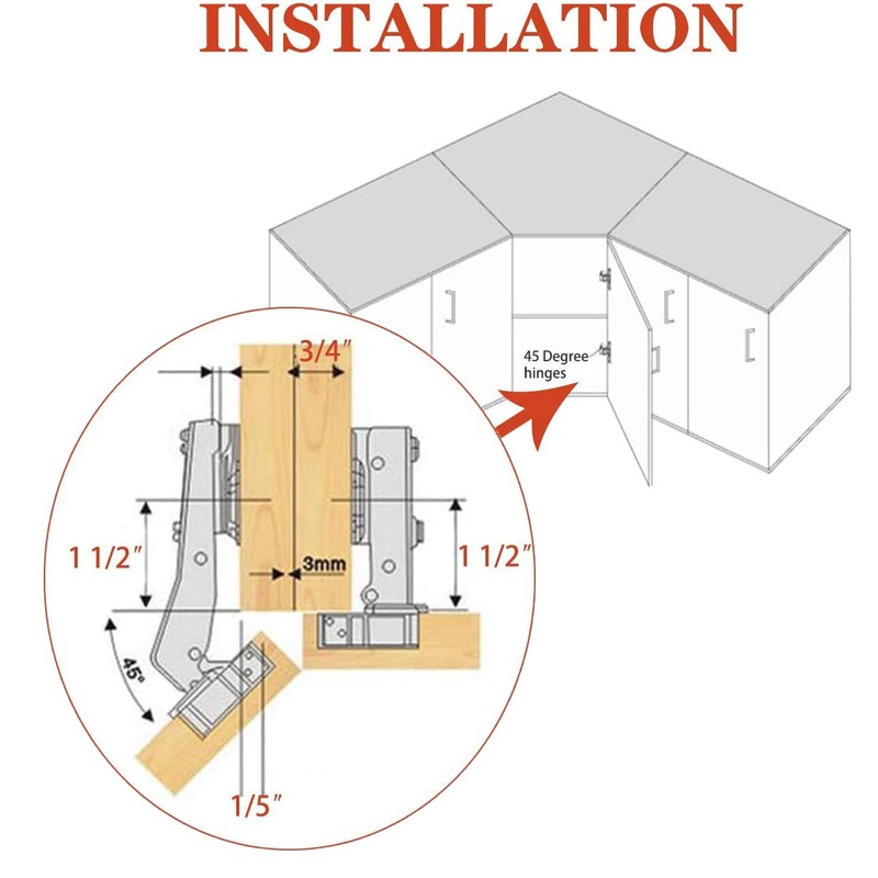 TamBee 1 Pair 45 Degree Hinges Soft Close Cabinet Corner