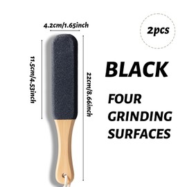 2 Pumice Stones for Feet, Foot Scrubber Hard Skin Remover with Wooden Handle, Professional Foot File for Dead Skin, Callus, Cracked Heels, Dry and Wet Use, Black