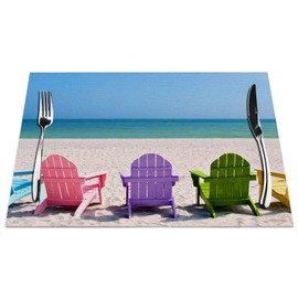 Beach Chair Placemats Set of 4, Beautiful Beach and Colorful Chair Placemats Heat Resistant for Dining Table Non-Slip 18x12 Inches